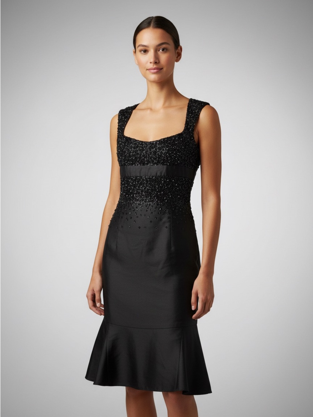 Badgley Mischka Couture Black Beaded Formal Dress (see measurements in pics)
